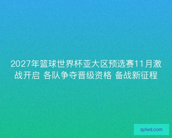 2027年篮球世界杯亚大区预选赛11月激战开启 各队争夺晋级资格 备战新征程