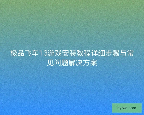 极品飞车13游戏安装教程详细步骤与常见问题解决方案